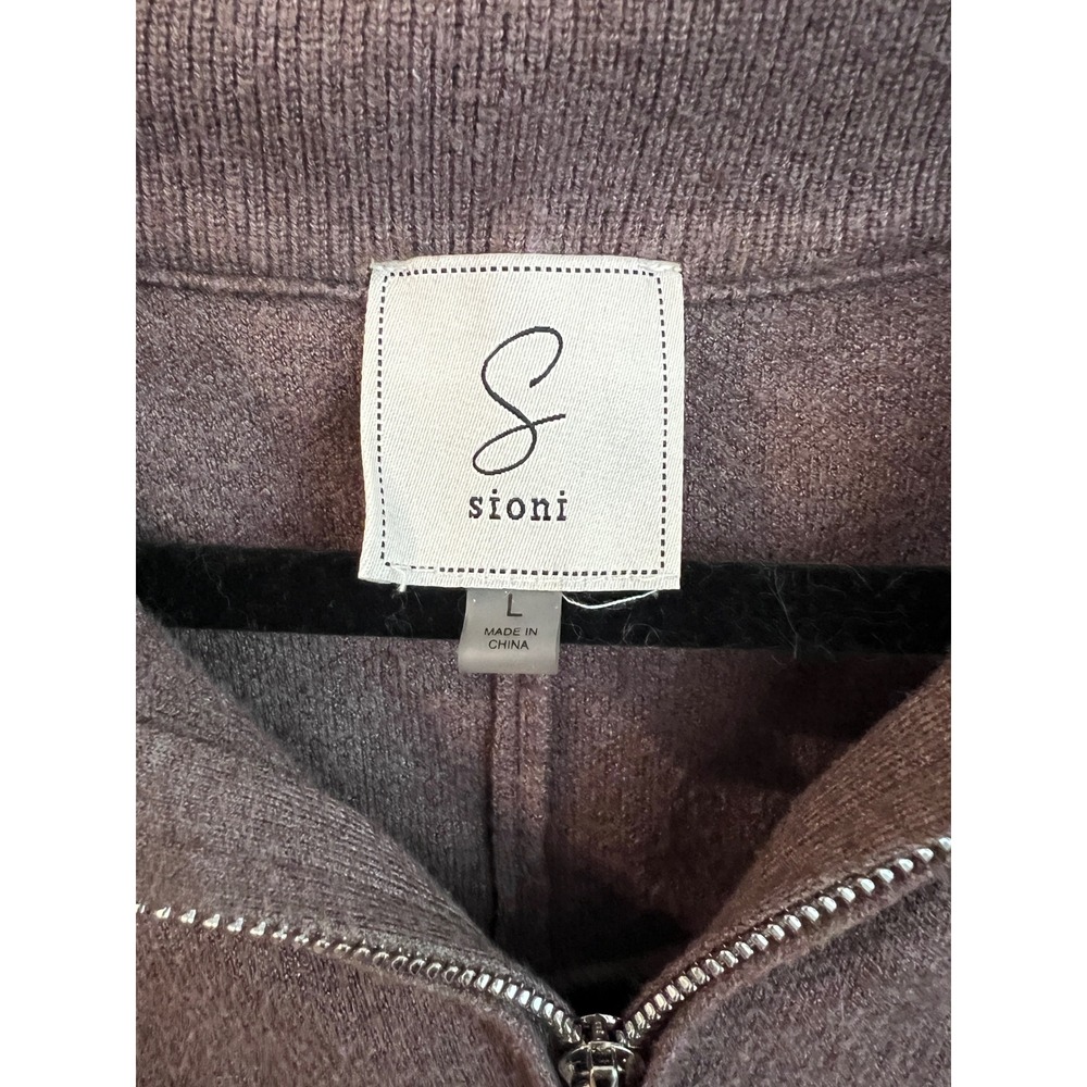 Sioni Anthropologie Women's Large Brown Zip Up Sweater Jacket Cardigan - Picture 4 of 7